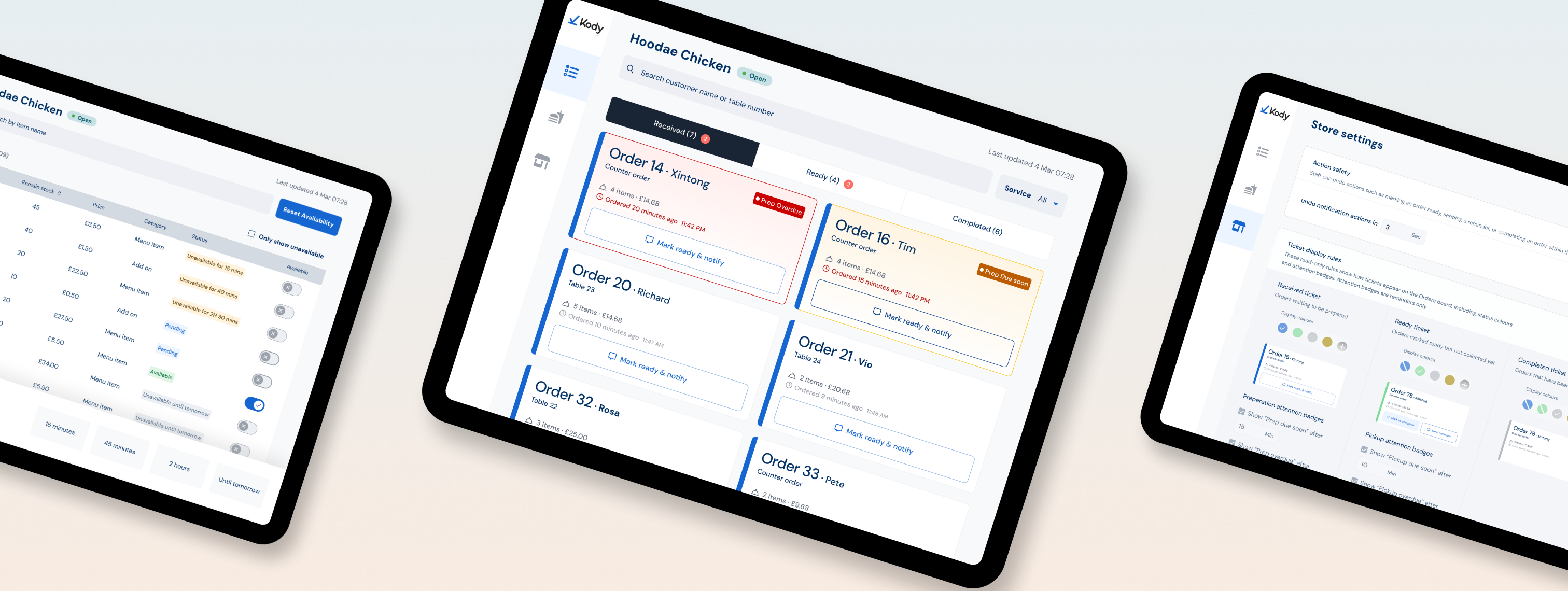 Counter pickup interface shown across vendor tablets