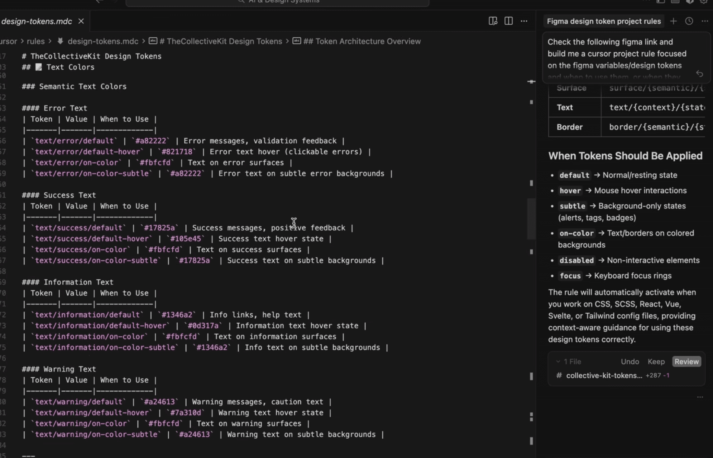 AI-powered automated design validation flagging token deviations in Figma