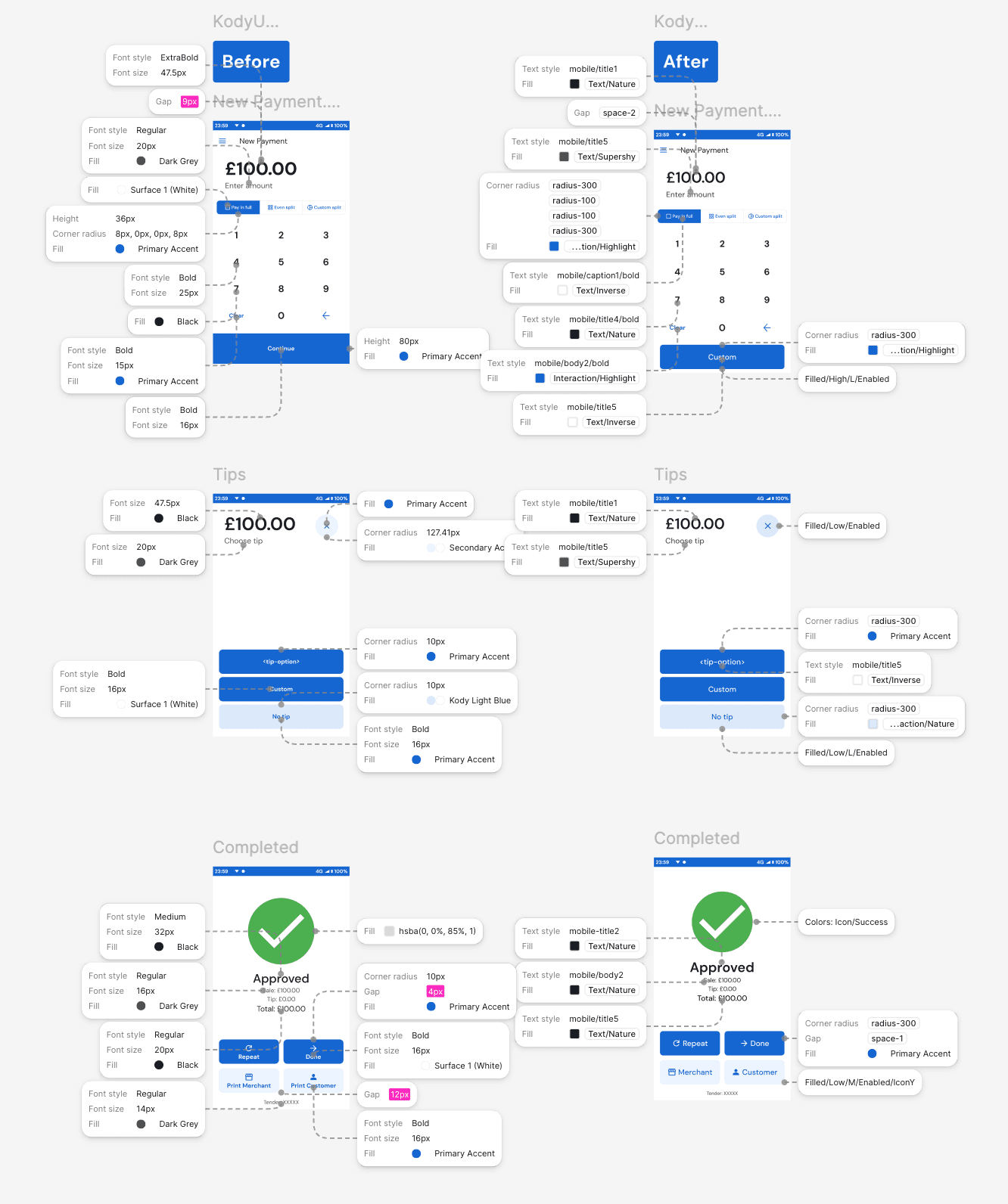 Terminal new payment flow with updated token and component system applied