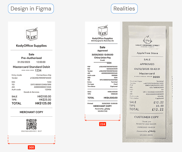 Receipt templates in Figma didn't match the actual printer paper dimensions