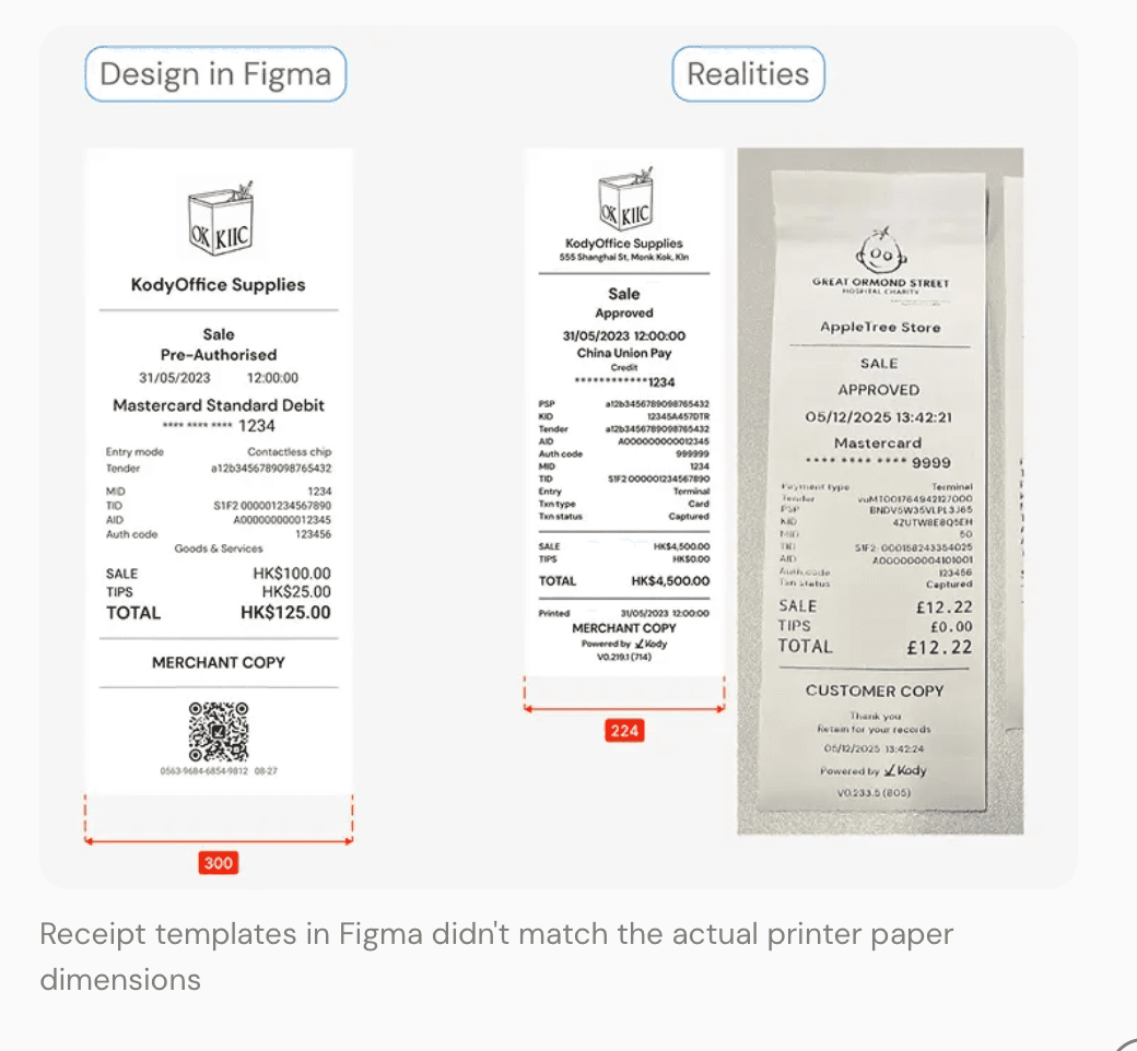 Receipt templates in Figma didn't match the actual printer paper dimensions