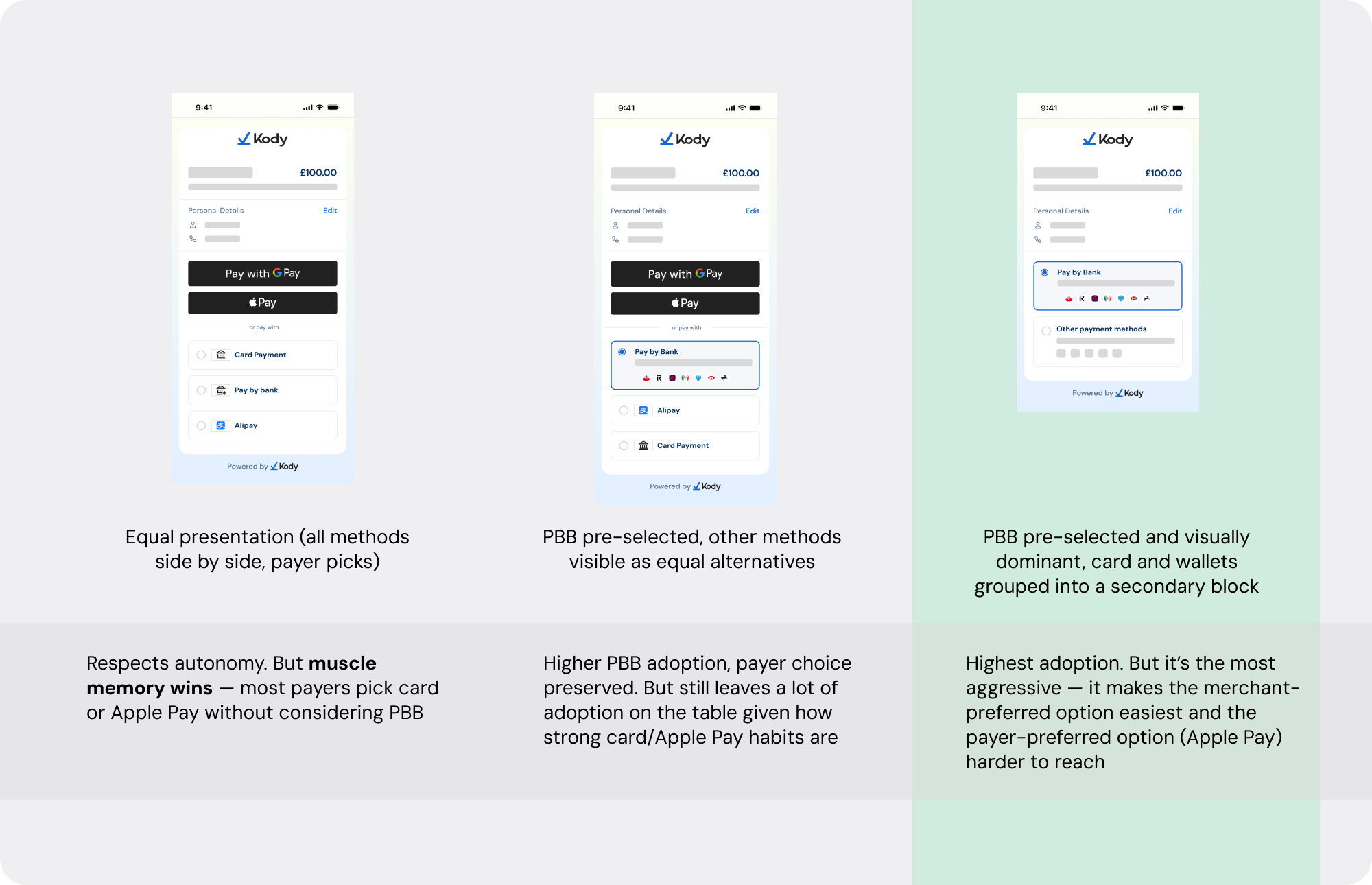 Three landing screen presentation options