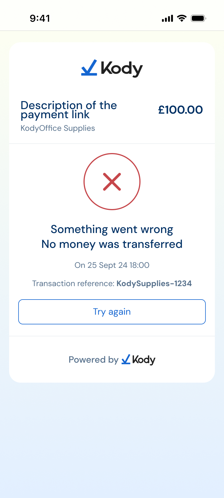 Original error end-of-payment screen