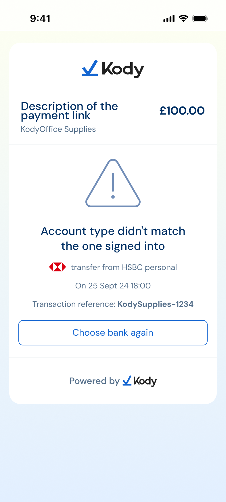 PBB error: wrong account type screen