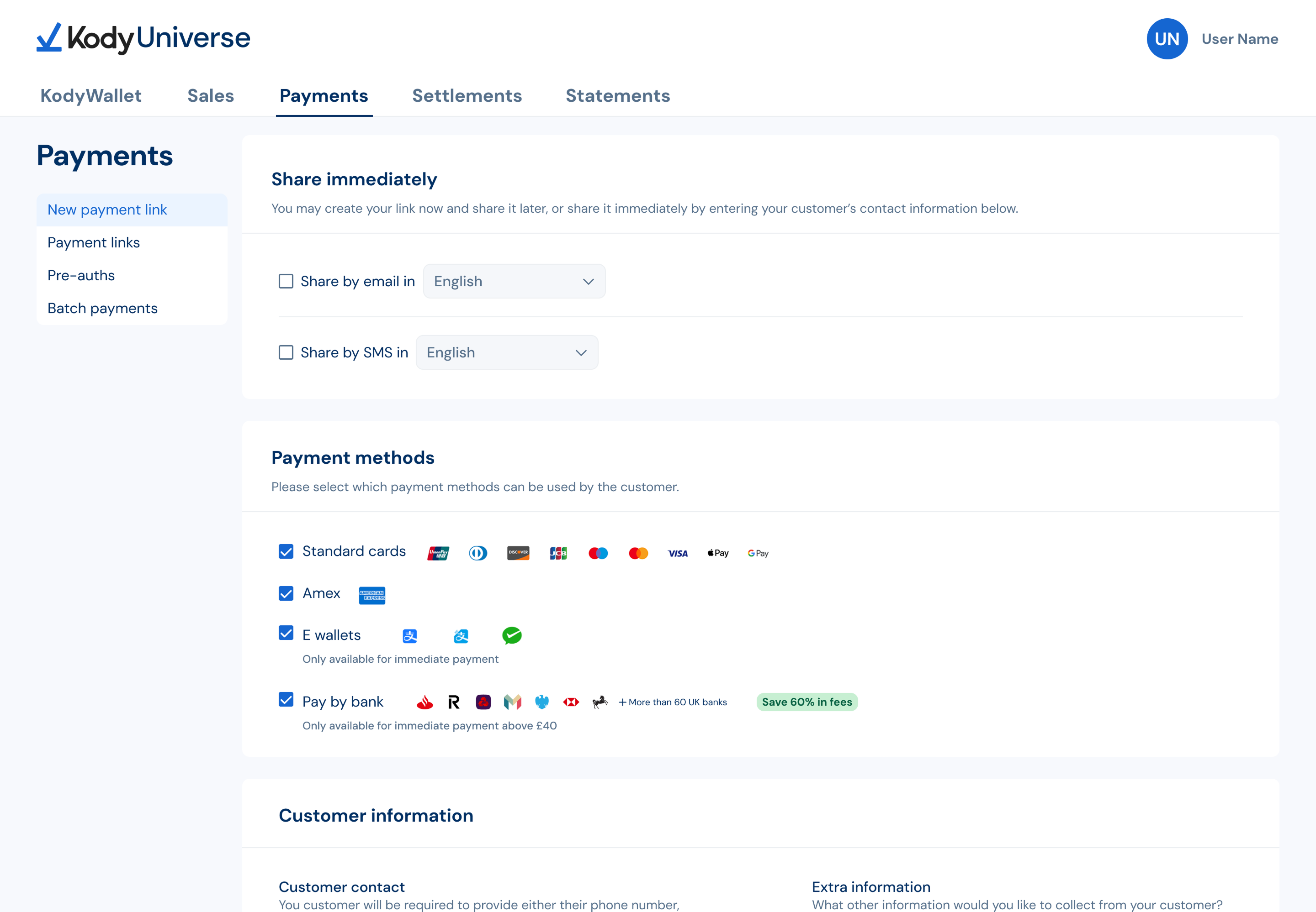 Merchant creates a payment link