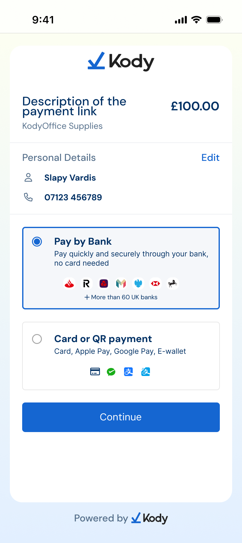 Payer opens checkout