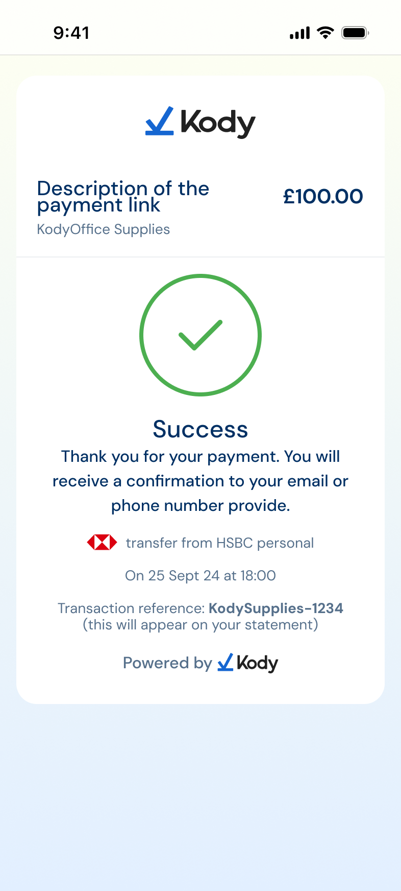 Payment confirmed
