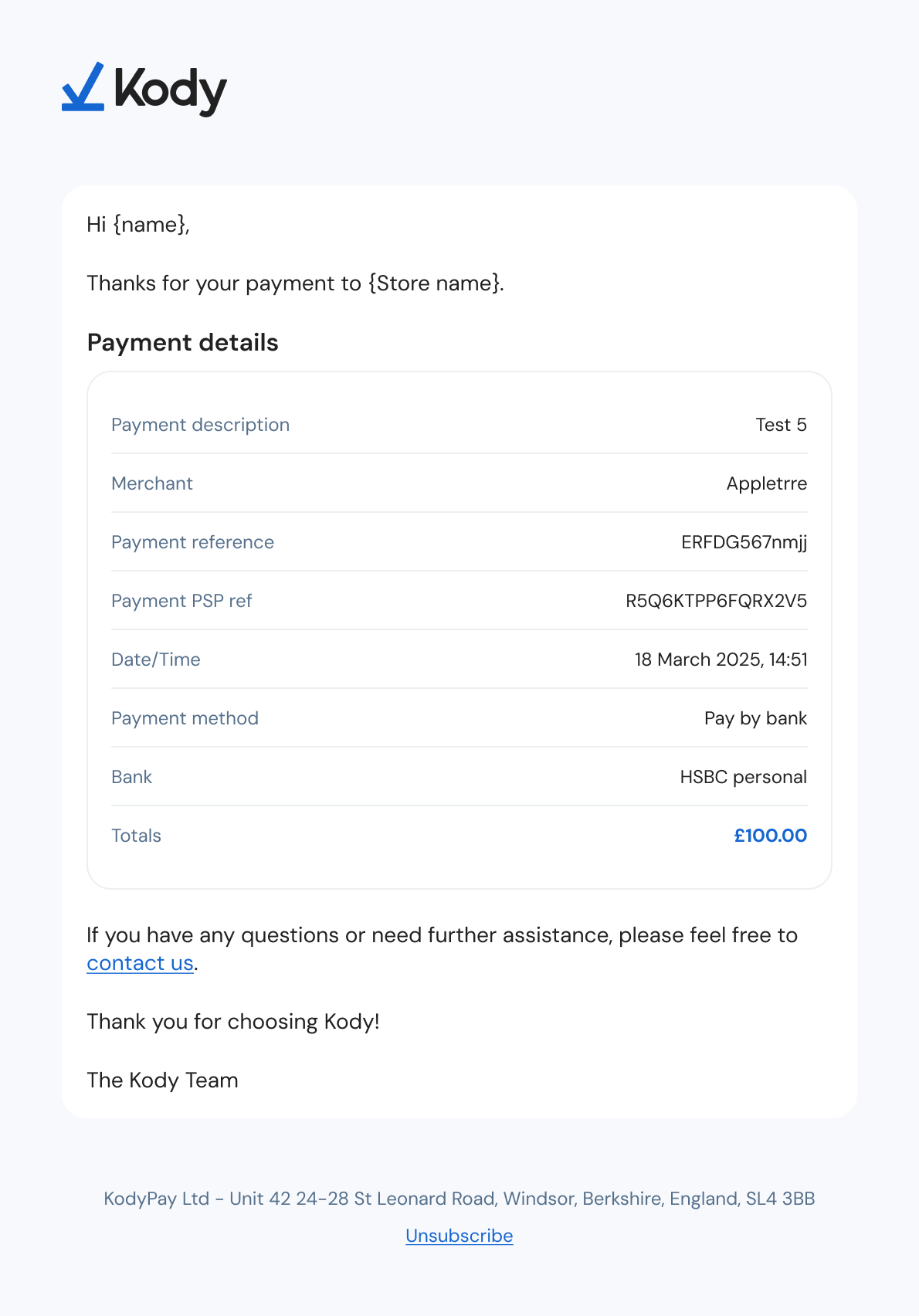 Email receipt